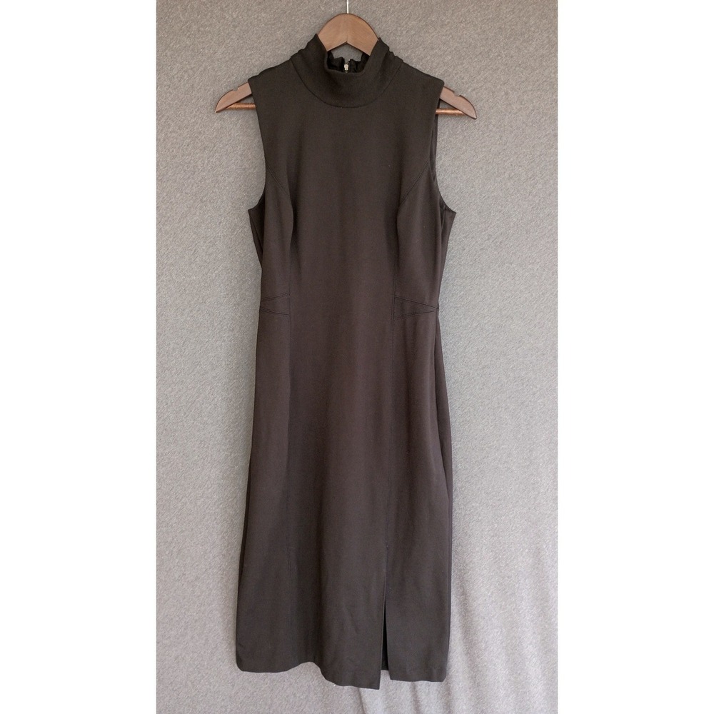 White House Black Market Mock Neck Sheath Dress Black Sleeveless Zip Back 8